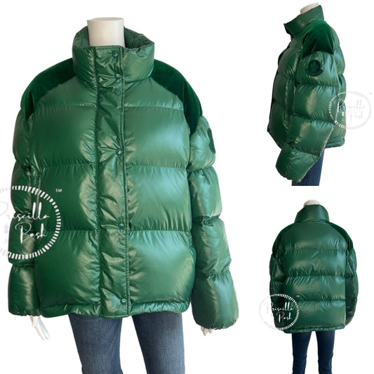 Moncler Green Puffer Jacket Quilted Puffer Coat Velvet Panel 4