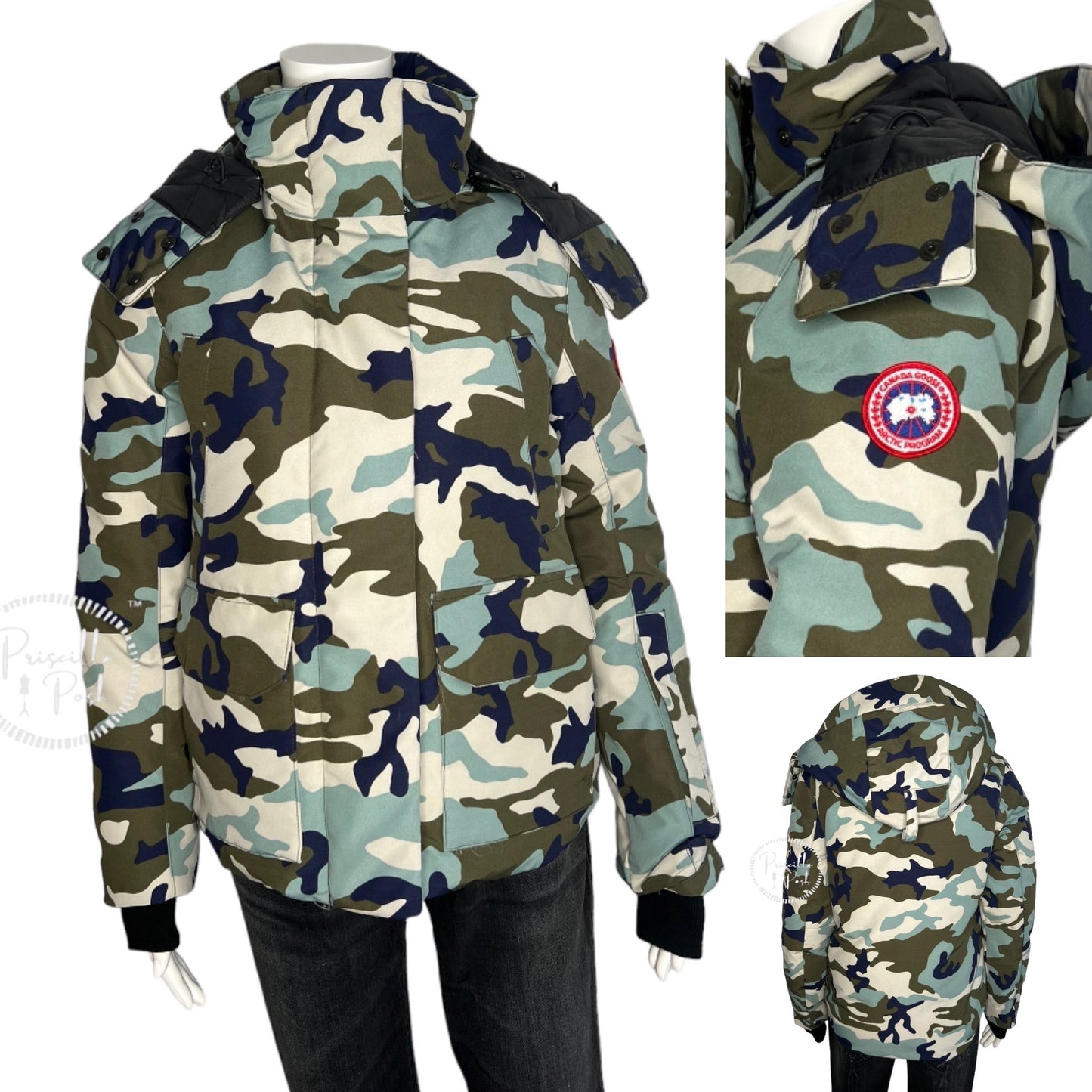 Canada Goose Blakely Camouflage-print Hooded Shell Down Jacket Camo Green Blue XS