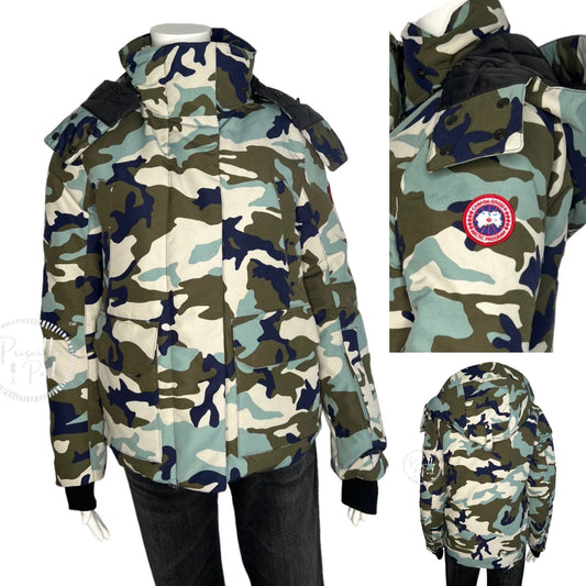 Canada Goose Blakely Camouflage-print Hooded Shell Down Jacket Camo Green Blue XS