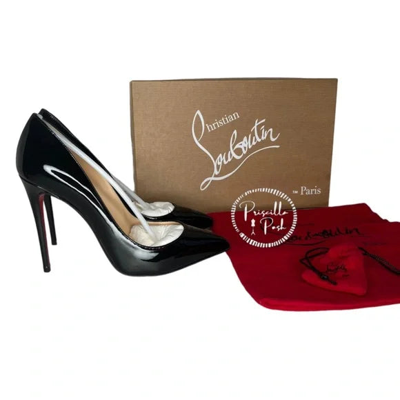 Christian Louboutin Pigalle Follies Black Patent Leather 100mm Red Sole Pumps 37