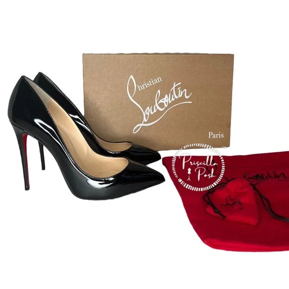 Christian Louboutin Pigalle Follies Black Patent Leather 100mm Red Sole Pumps 37