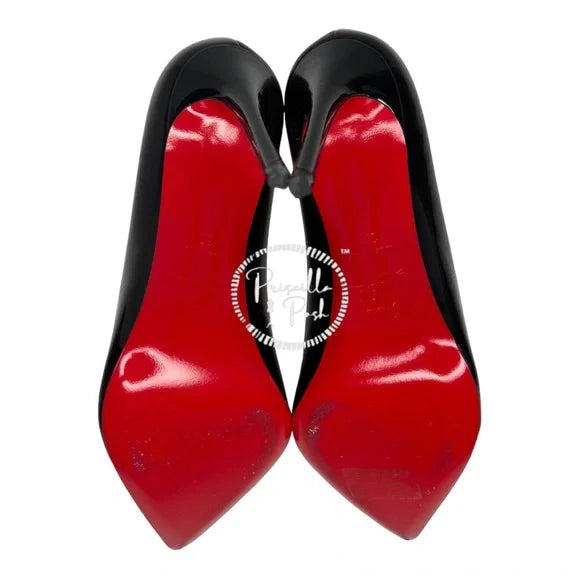 Christian Louboutin Pigalle Follies Black Patent Leather 100mm Red Sole Pumps 37