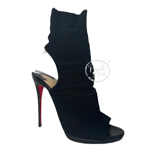 Christian Louboutin Boots Cheminene 120 cutout stretch-knit sock boots Black 38.5