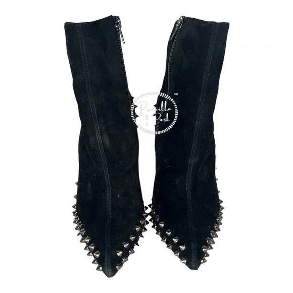 Christian Louboutin Black Boots Willetta Spiked Bootie Silver Spike Studded 37