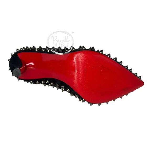 Christian Louboutin Black Boots Willetta Spiked Bootie Silver Spike Studded 37