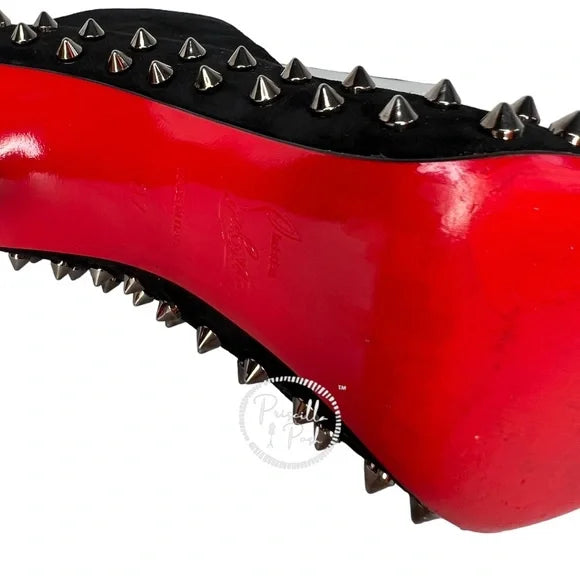 Christian Louboutin Black Boots Willetta Spiked Bootie Silver Spike Studded 37