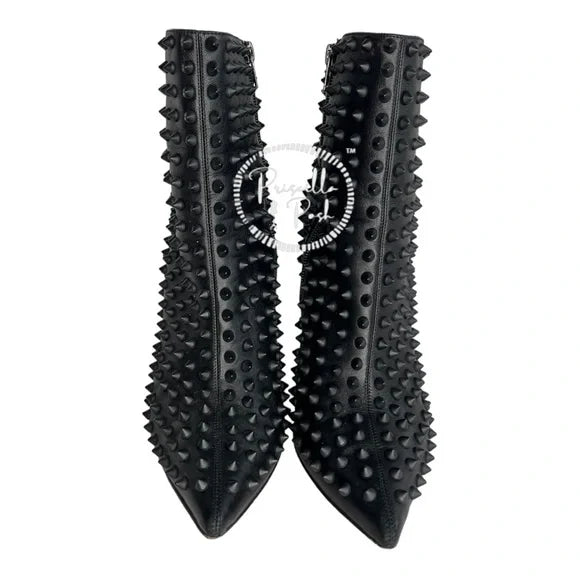Christian Louboutin Women's Black Snakilta 120 Spiked Leather Ankle Boots 38
