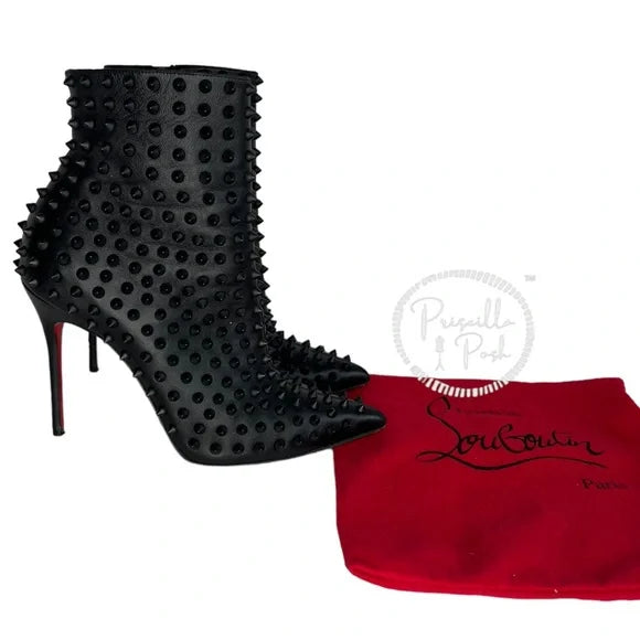 Christian Louboutin Women's Black Snakilta 120 Spiked Leather Ankle Boots 38