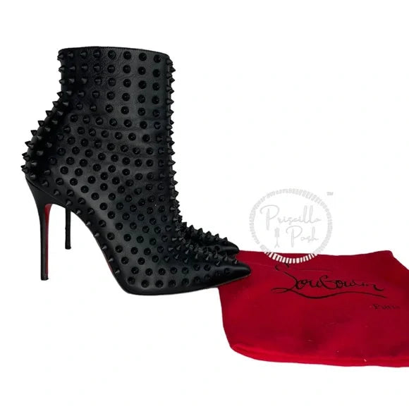 Christian Louboutin Women's Black Snakilta 120 Spiked Leather Ankle Boots 38