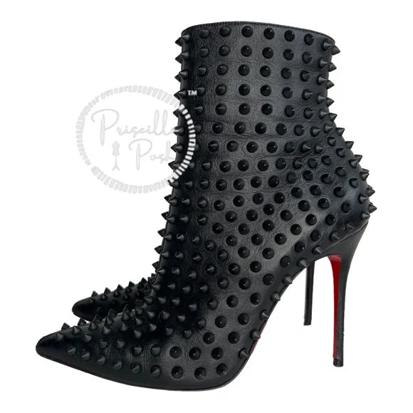 Christian Louboutin Women's Black Snakilta 120 Spiked Leather Ankle Boots 38
