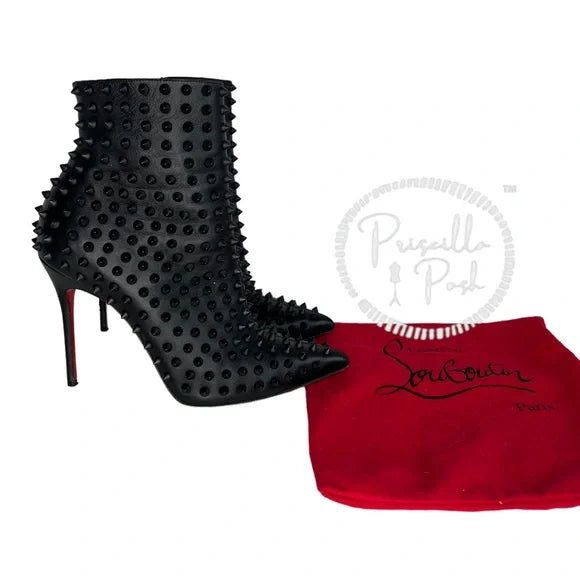 Christian Louboutin Women's Black Snakilta 120 Spiked Leather Ankle Boots 38