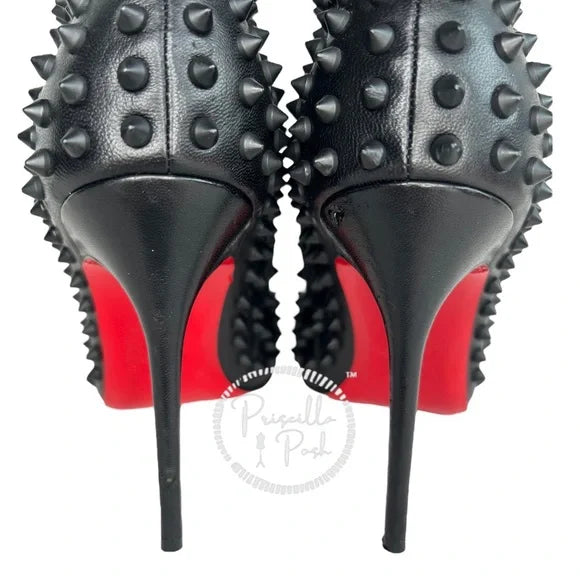 Christian Louboutin Women's Black Snakilta 120 Spiked Leather Ankle Boots 38