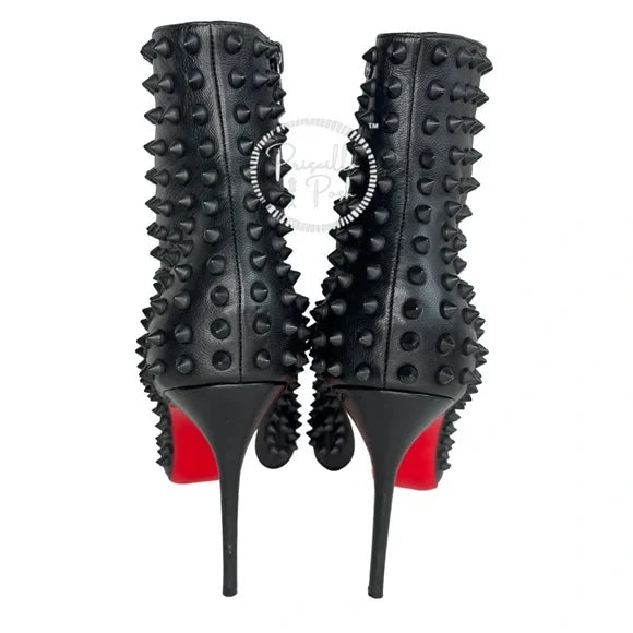Christian Louboutin Women's Black Snakilta 120 Spiked Leather Ankle Boots 38