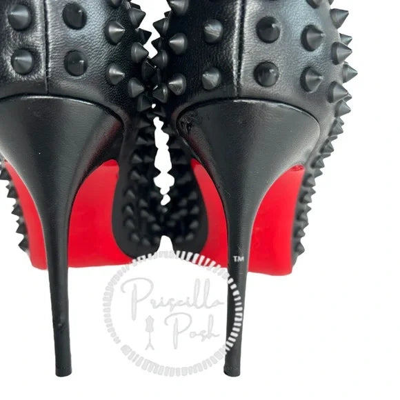 Christian Louboutin Women's Black Snakilta 120 Spiked Leather Ankle Boots 38