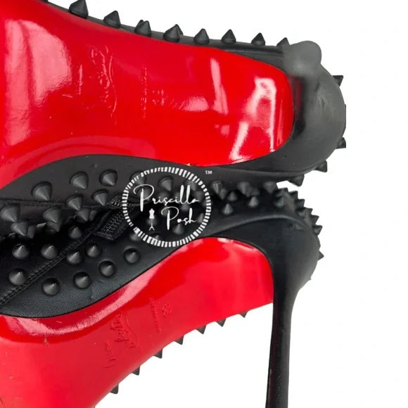 Christian Louboutin Women's Black Snakilta 120 Spiked Leather Ankle Boots 38