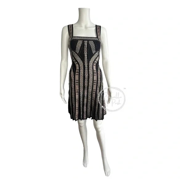 Herve Leger Limited Edition Beaded Pleated Black Bandage Dress XS Silver Taupe