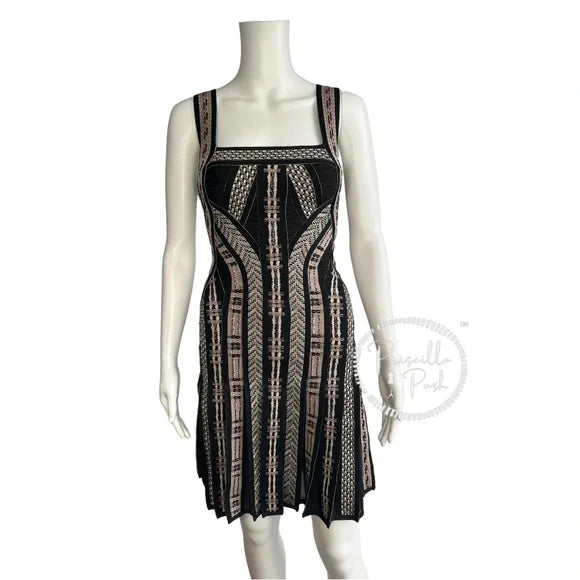 herve leger black and white dress Herve Leger Limited Edition Beaded Pleated Black Bandage Dress XS Silv – Priscilla Posh