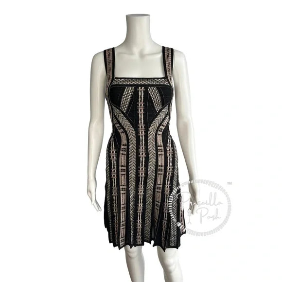 Herve Leger Limited Edition Beaded Pleated Black Bandage Dress XS Silver Taupe