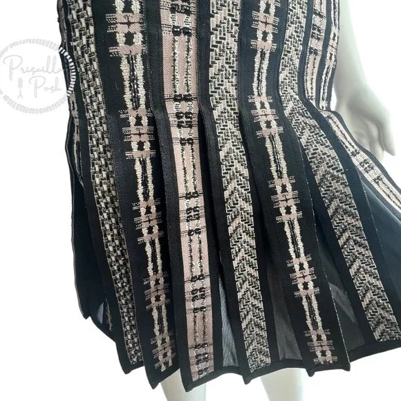 Herve Leger Limited Edition Beaded Pleated Black Bandage Dress XS Silver Taupe