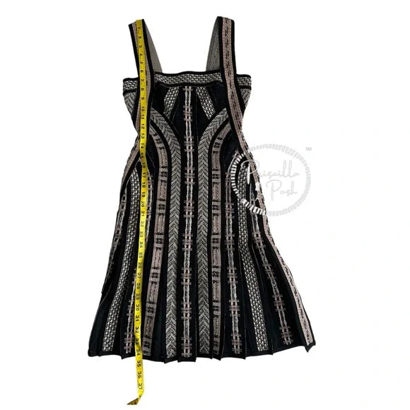 Herve Leger Limited Edition Beaded Pleated Black Bandage Dress XS Silver Taupe