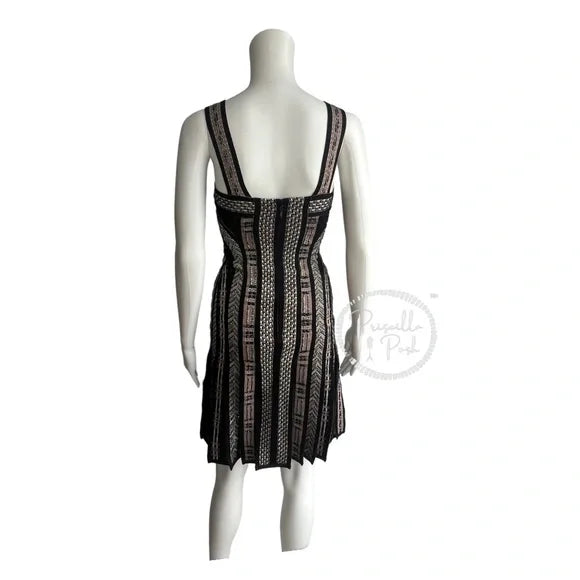 Herve Leger Limited Edition Beaded Pleated Black Bandage Dress XS Silver Taupe