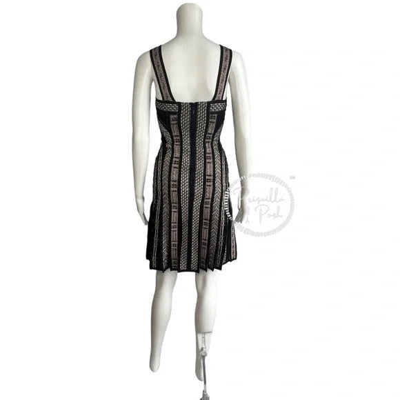 Herve Leger Limited Edition Beaded Pleated Black Bandage Dress XS Silver Taupe