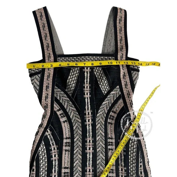 Herve Leger Limited Edition Beaded Pleated Black Bandage Dress XS Silver Taupe
