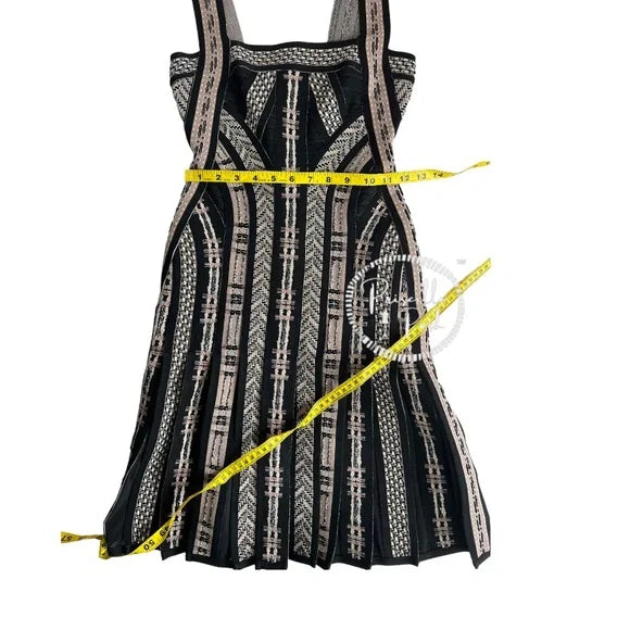Herve Leger Limited Edition Beaded Pleated Black Bandage Dress XS Silver Taupe