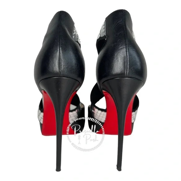 Christian Louboutin Xiletta Disco Ball Red Sole Sandals Black Silver Sequin 38