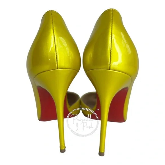 Christian Louboutin Cubiste Patent Leather Iriza Metallic Yellow Gold D’Orsay 36