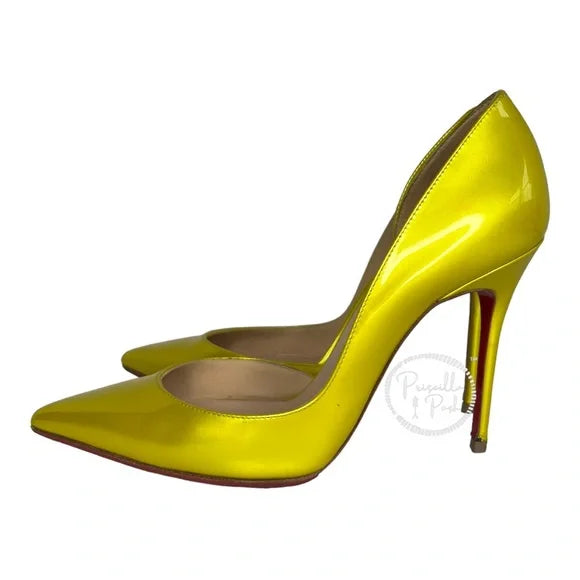 Christian Louboutin Cubiste Patent Leather Iriza Metallic Yellow Gold D’Orsay 36