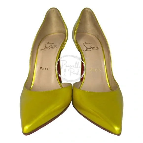 Christian Louboutin Cubiste Patent Leather Iriza Metallic Yellow Gold D’Orsay 36