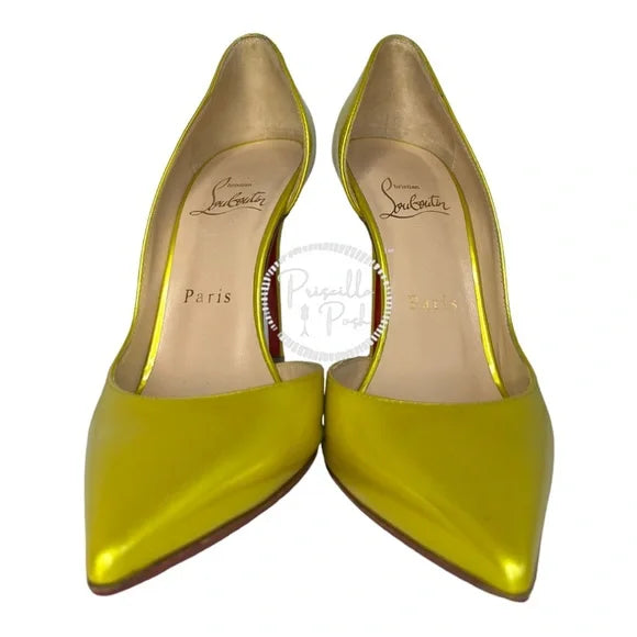 Christian Louboutin Cubiste Patent Leather Iriza Metallic Yellow Gold D’Orsay 36