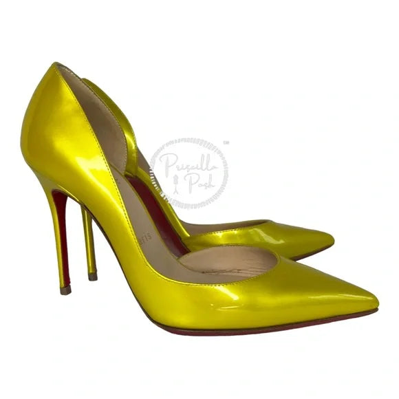 Christian Louboutin Cubiste Patent Leather Iriza Metallic Yellow Gold D’Orsay 36