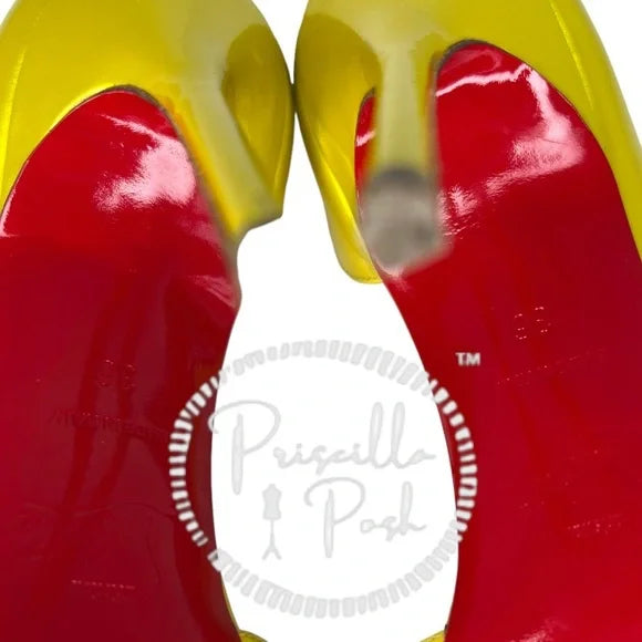 Christian Louboutin Cubiste Patent Leather Iriza Metallic Yellow Gold D’Orsay 36