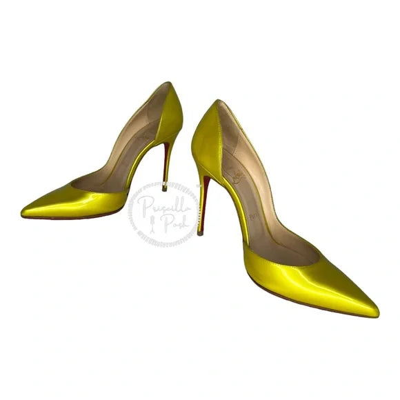 Christian Louboutin Cubiste Patent Leather Iriza Metallic Yellow Gold D’Orsay 36