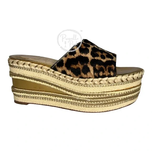 Christian Louboutin Leopard Gold Platform Wedge Espadrille Sandal Slides 36