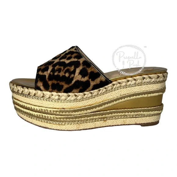 Christian Louboutin Leopard Gold Platform Wedge Espadrille Sandal Slides 36