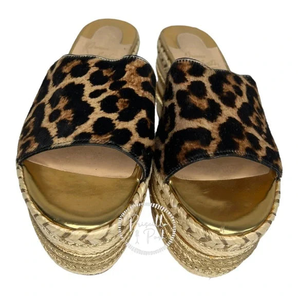 Christian Louboutin Leopard Gold Platform Wedge Espadrille Sandal Slides 36