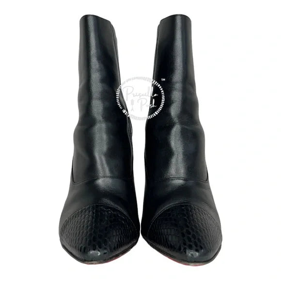 Christian Louboutin Me In The 90s Red Sole Booties, Black Leather Boots 38