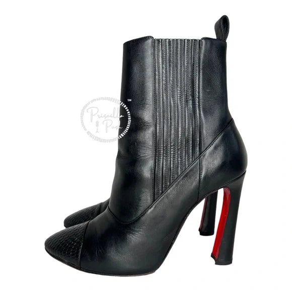 Christian Louboutin Me In The 90s Red Sole Booties, Black Leather Boots 38