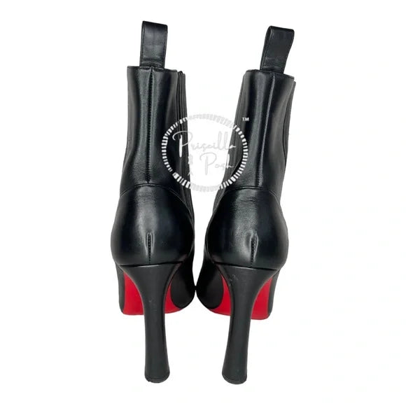 Christian Louboutin Me In The 90s Red Sole Booties, Black Leather Boots 38