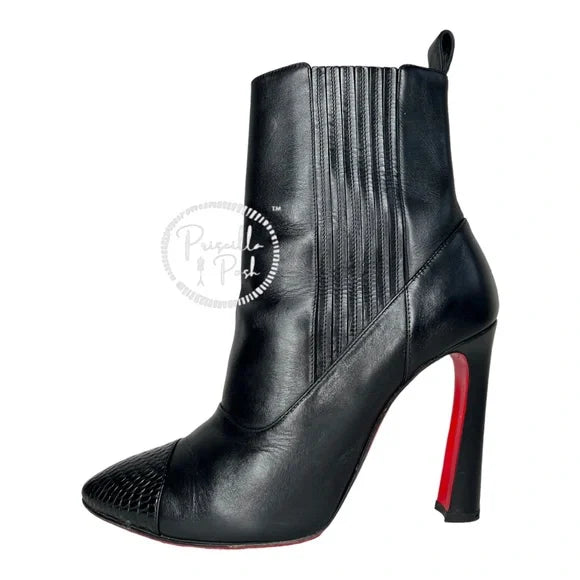 Christian Louboutin Me In The 90s Red Sole Booties, Black Leather Boots 38