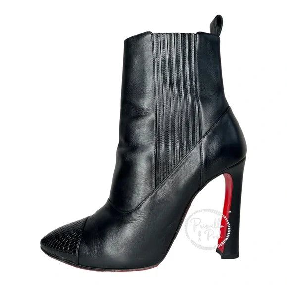 Christian Louboutin Me In The 90s Red Sole Booties, Black Leather Boots 38