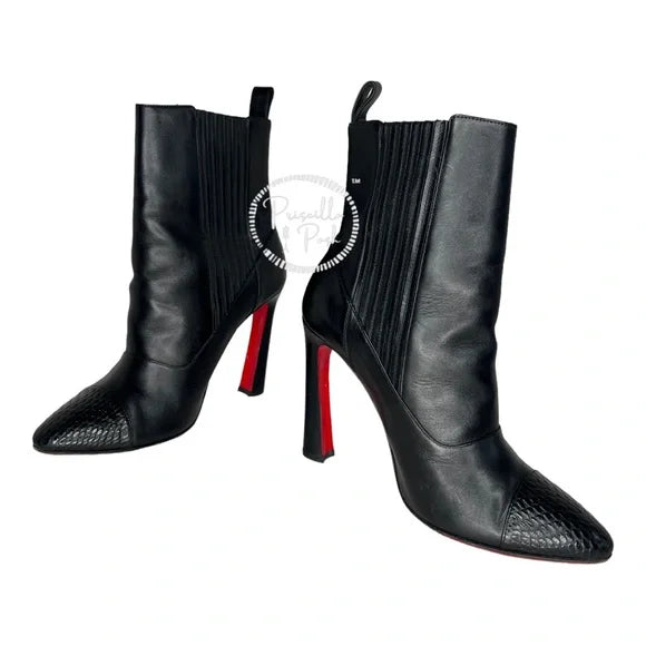 Christian Louboutin Me In The 90s Red Sole Booties, Black Leather Boots 38