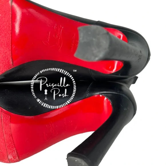 Christian Louboutin Me In The 90s Red Sole Booties, Black Leather Boots 38