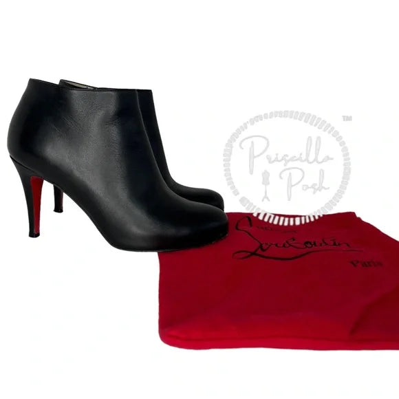 Christian Louboutin Black Leather Heeled Ankle Boots Booties 37