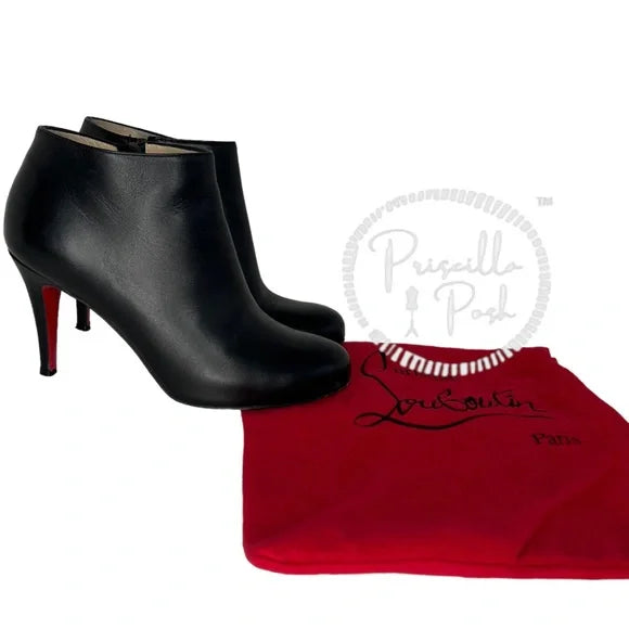 Christian Louboutin Black Leather Heeled Ankle Boots Booties 37