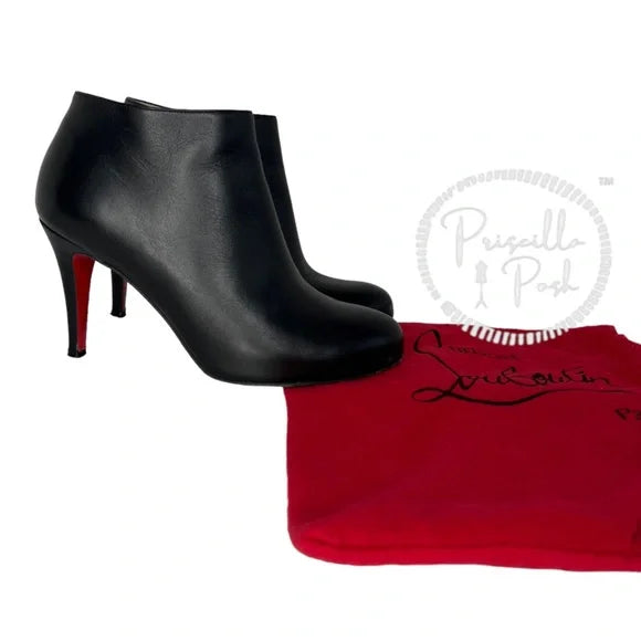 Christian Louboutin Black Leather Heeled Ankle Boots Booties 37