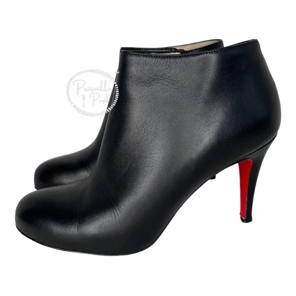 Christian Louboutin Black Leather Heeled Ankle Boots Booties 37